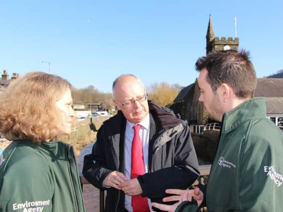Environment Agency Chairman, Emma Howard Boyd, with Calderdale Council Leader Tim Swift and Area Flood Risk Manager, Adrian Gill
