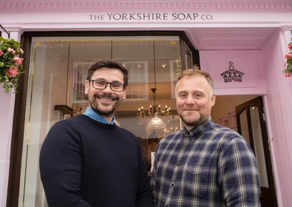 The Yorkshire Soap Company founders Warren Booth, left, and Marcus Doyle. The company is opening up a shop at Halifax Piece Hall. Picture by Aaron Gilpin