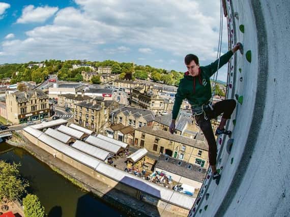 GB team climber Luke Murphy, 19, from Hebden Bridge, venturing his way up the Roktface in Brighouse