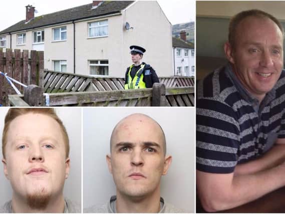 Dale Dwyer, bottom left and Christopher Churchill, centre have been jailed for the death of Darren Moorhouse, right
