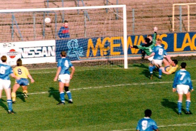 Tommy Graham scores at Carlisle. Picture: Johnny Meynell