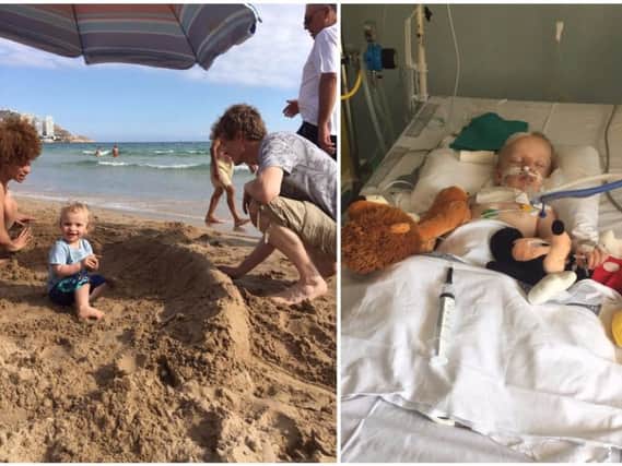 Noah Calcott fell in when on holiday in Spain and faces 14 months of chemotherapy.