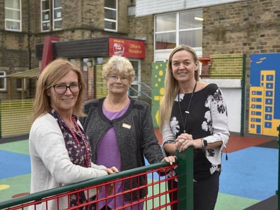 New Road Primary School, Sowerby Bridge. Head of school Sharon Harwood with executive head Nan Oldfield and Coun Megan Swift