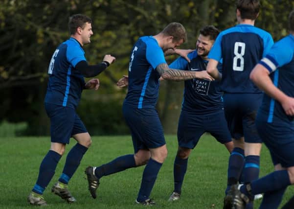 Actions from the game, Ivy House v Copley United, at Holmfield Rec. Pictured is Ivy House celebration