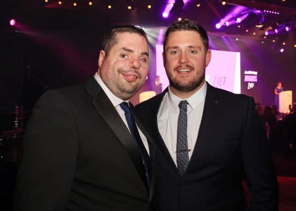 Andy's Man Club founder Luke Ambler, right, with fellow Yorkshireman, war veteran Simon Brown, at the JustGiving Awards 2017 held at The Brewery, London. Luke won the PayPal Crowdfunder of the Year category