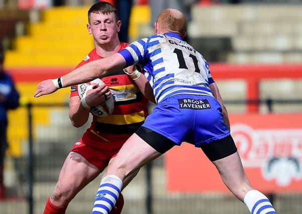 Brandon Douglas in action for Dewsbury against Fax before his 2017 loan move
