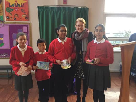 Suhaani Sharma with MP Holly Lynch and the three runners up