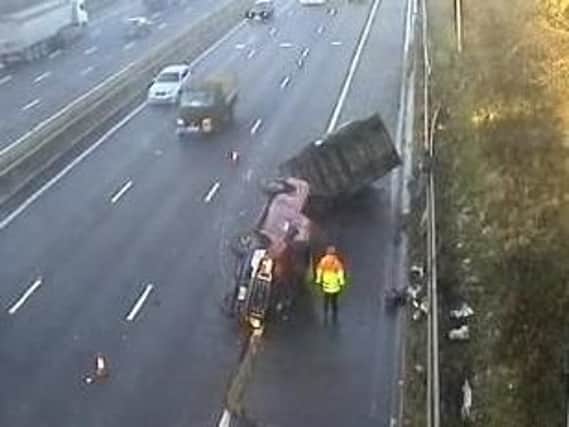 Highways England shared this image of the overturned vehicle. Picture: Crown 2017