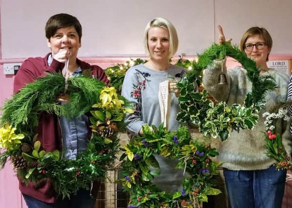 At the wreath making workshop in Cornholme