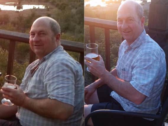 David in 2014 (left) and 35lbs lighter in 2015
