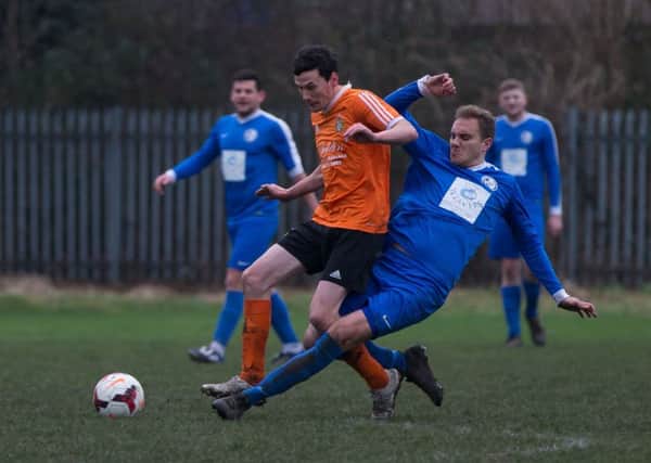 Actions from King Cross v Hollins Holme, at Old Earth, Elland. Pictured are Andy Hodgson-Walker and James Chadwick