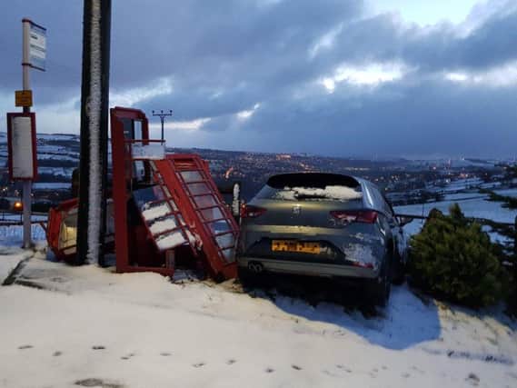 A car crashes in Sowerby following heavy snowfall.