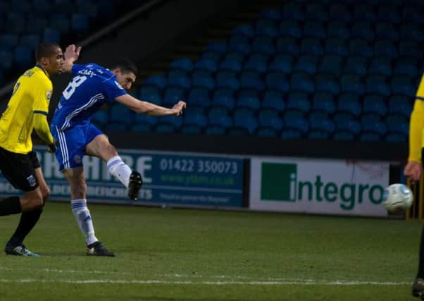 Actions from FC Halifax Town v Maidenhead, FA Trophy match, at the MBI Shay Stadium. Danny Clarke.