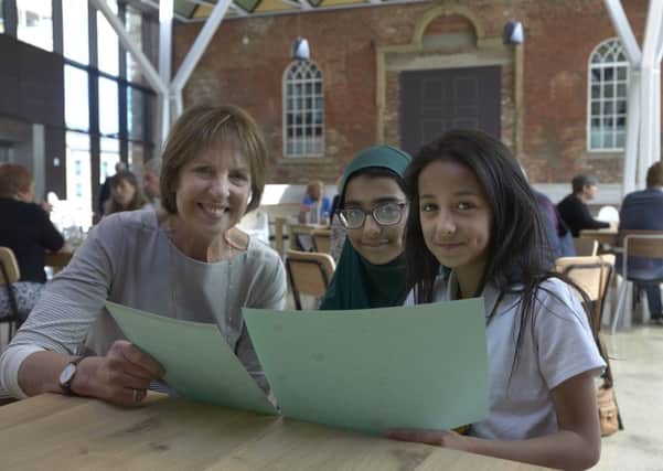 PoetryQuest at Square Chapel, Halifax - patron, actor Penelope Wilton, is pictured with Bushraa Parveen and Azaria Khan