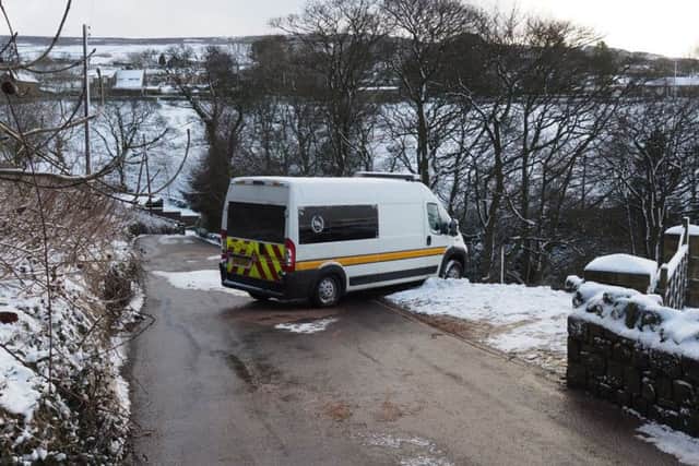 Ambulance crashed, blocking road at Walker Lane, which links Hebden Bridge and Old Town. Used with permission, copyright Chris Gaunt
