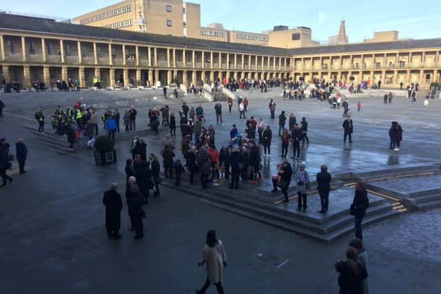 Townspeople gather at Halifax Piece Hall for the Royal visit