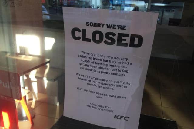 The sign advising customers of KFC's closure on George Street, Halifax.