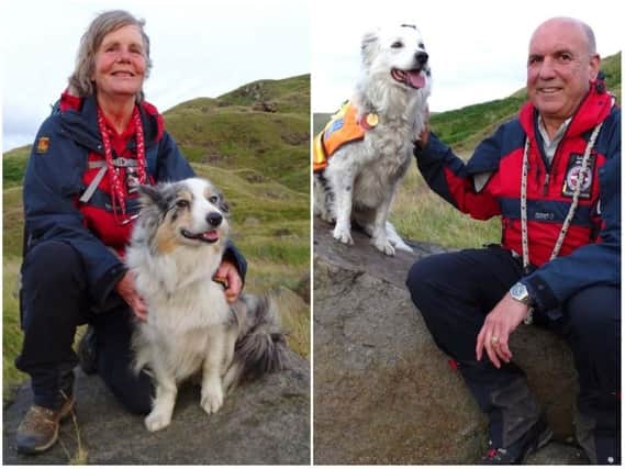 Search Dog Pepper with handler Ellie (left) and Search Dog Nell with handler David