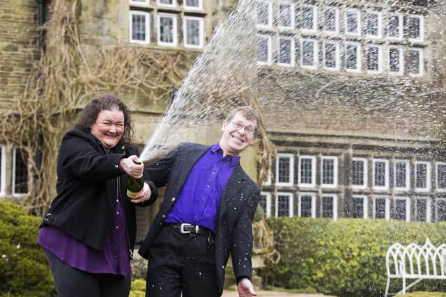 New millionaires Lesley and Malcolm White kick off their champagne lifestyle at Holdsworth House, Holmfield.