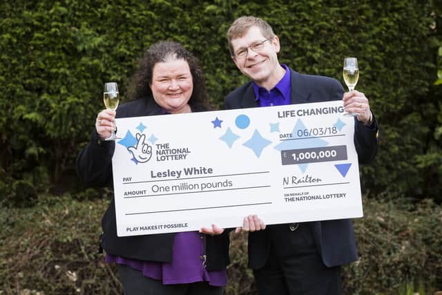Lesley and Malcolm White celebrate their Lottery win at Holdsworth House, Holmfield.