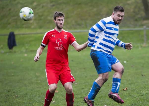 Football - Warley Rangers v Hebden Royd Red Star. Anthony Campbell for Rangers and Dan Lumb for Red Star.