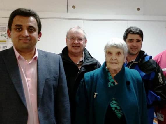 Barbara Dyson and family, husband Geoffrey and son David, with Dr Chalam Viswanathan