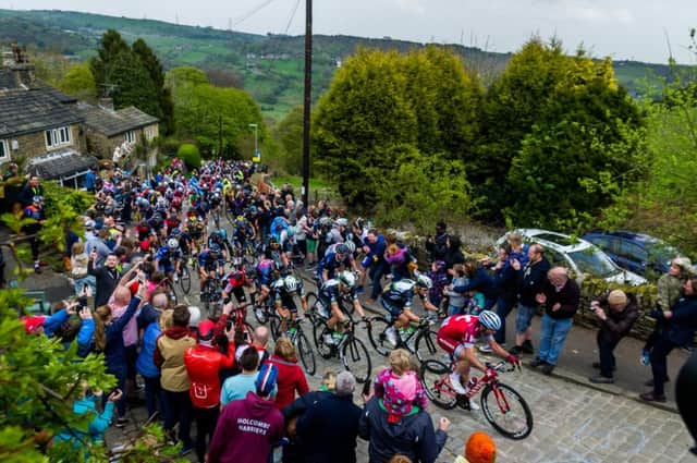 Date:30th April 2017.                                  Picture James Hardisty.
TDY Stage 3 Cote de Shibden Wall.
Hugh crowds line the route on Cote de Shibden Wall, Halifax, as the riders make their up this cobbled climb and head for the finish line in Sheffield.