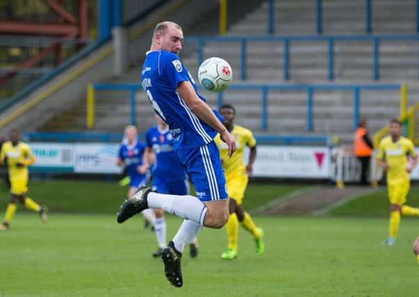 Actions from the game, FC Halifax Town v Woking, at the MBI Shay. Tom Denton.