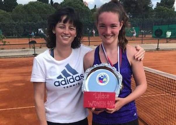 Phoebe Suthers (right) with national deaf tennis coach Catherine Fletcher