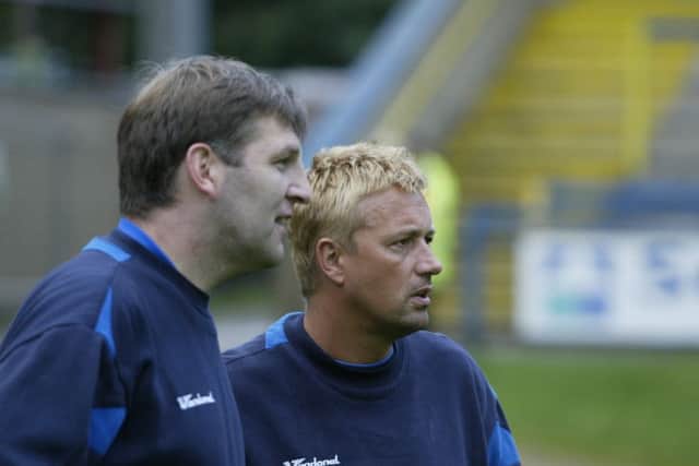 Jim Vince (left) and Nigel Jemson at the pre-season friendly against Bury in 2008.