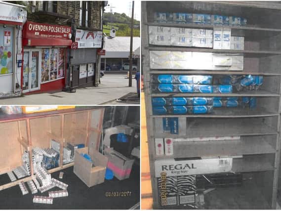 The shop in Ovenden and the illicit tobacco that was found by police and trading standards